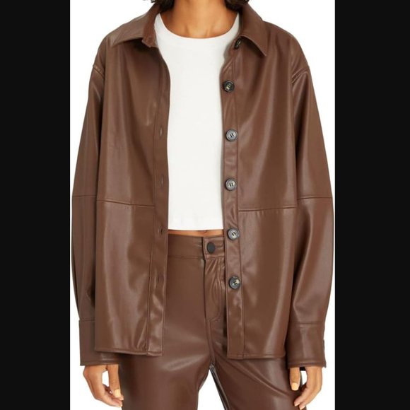Sanctuary Brown Faux Leather Shirt Jacket Shacket, Small - Picture 1 of 14
